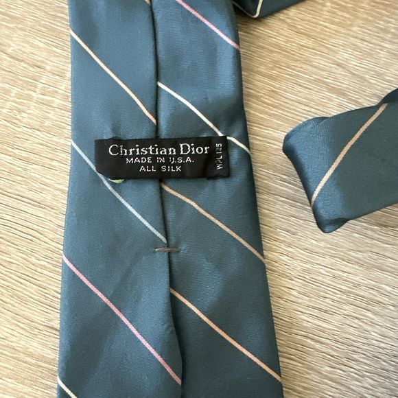 Christian Dior Men’s Silk Blue Striped Tie - Picture 3 of 4